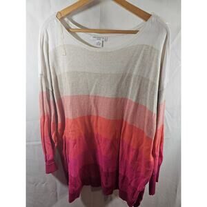 Liz Claiborne Woman Pink Red Beige Stripes Pullover Sweater Size 2X